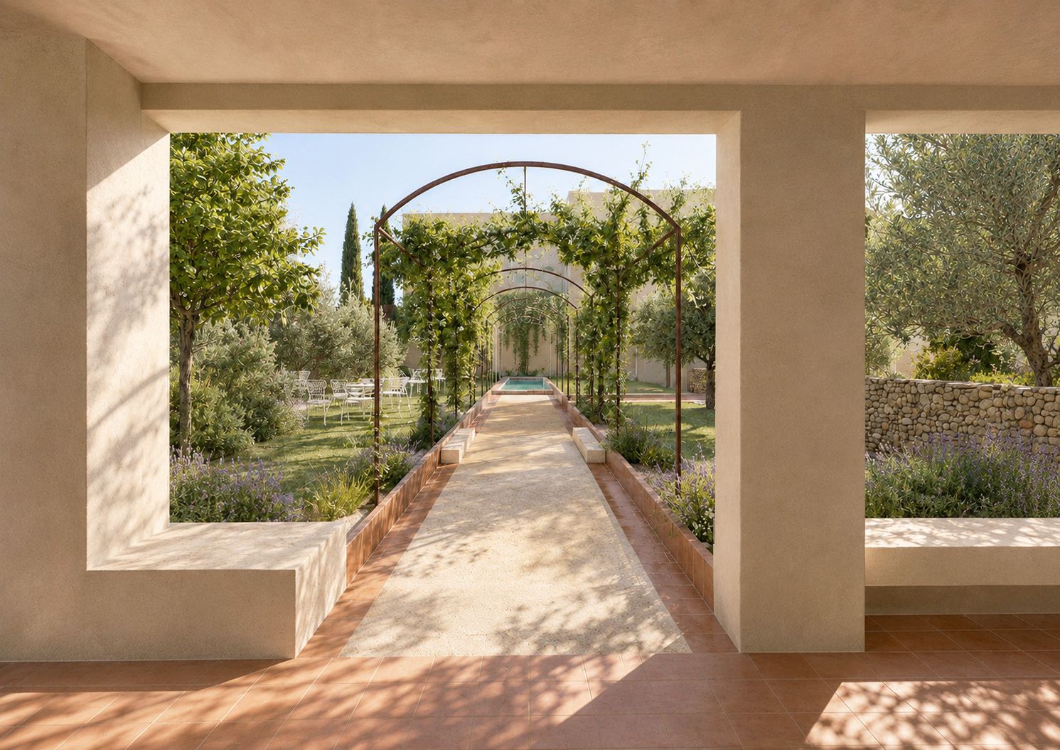 Allée du jardin et bassins